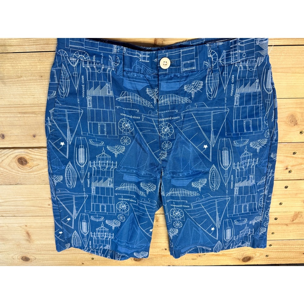 Vineyard Vines Mens Blueprint Boat Print Shorts, Size 28, Nautical